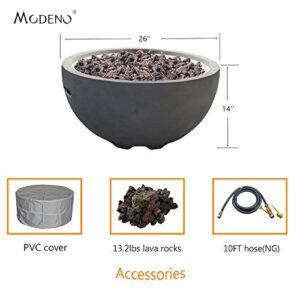 MODENO Outdoor Fire Pit Natural Gas Garden Fire Bowl, 40,000 BTU CSA Certified Firepit，Auto-Ignition System, Lava Rock&PVC Cover Included (26 x 26 x 14'', Grey)