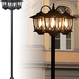 PASAMIC Outdoor Solar Lamp Post Lights Solar Powered, Solar Floor Lamps Outdoor Lights,3-Head Waterproof Street Lights for Garden,Lawn,Pathway,Driveway,Front/ Back Door,60 Lumens,3 Extra Spare Bulbs