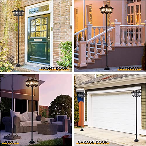 PASAMIC Outdoor Solar Lamp Post Lights Solar Powered, Solar Floor Lamps Outdoor Lights,3-Head Waterproof Street Lights for Garden,Lawn,Pathway,Driveway,Front/ Back Door,60 Lumens,3 Extra Spare Bulbs