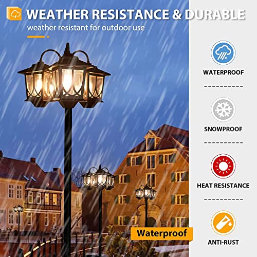 PASAMIC Outdoor Solar Lamp Post Lights Solar Powered, Solar Floor Lamps Outdoor Lights,3-Head Waterproof Street Lights for Garden,Lawn,Pathway,Driveway,Front/ Back Door,60 Lumens,3 Extra Spare Bulbs