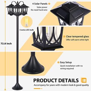 PASAMIC Outdoor Solar Lamp Post Lights Solar Powered, Solar Floor Lamps Outdoor Lights,3-Head Waterproof Street Lights for Garden,Lawn,Pathway,Driveway,Front/ Back Door,60 Lumens,3 Extra Spare Bulbs