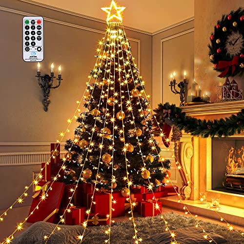 GIGALUMI Christmas Decorations Lights 344 LED Star Lights 8 Lighting Modes Outdoor Tree Decorations for Christmas Yard, Garden, New Year, Holiday, Wedding, Party（Warm White）