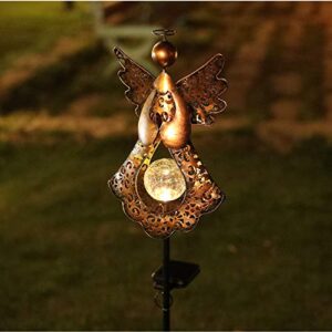 hdnicezm solar garden stake lights – metal angel solar warm white leds stake light memorial gift – solar angel lights perfect as angel remembrance gifts & sympathy gifts