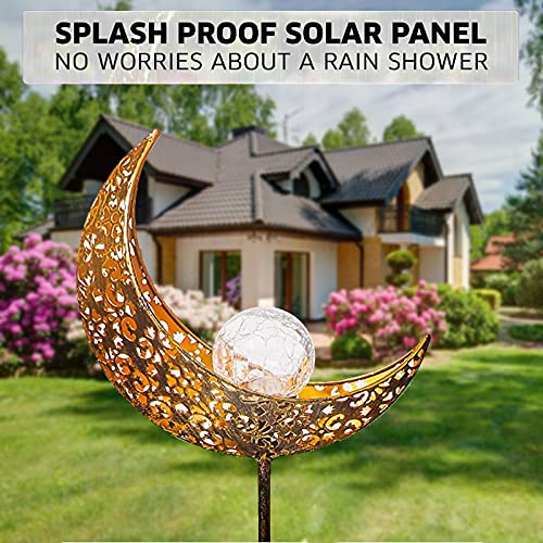 XVZ Solar Moon Crackle Glass Globe Stake Metal Lights, 2 Pack Solar Powered Garden Decorations,Waterproof Outdoor Decorations for Walkway,Pathway,Lawn,Lawn,Patio or Courtyard