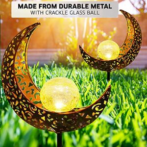 XVZ Solar Moon Crackle Glass Globe Stake Metal Lights, 2 Pack Solar Powered Garden Decorations,Waterproof Outdoor Decorations for Walkway,Pathway,Lawn,Lawn,Patio or Courtyard