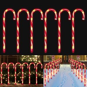 glownova 12 pack 16.5” christmas candy cane pathway markers, xmas pathway lights outdoor with 70 warm white lights for walkway garden lawn holiday decorations