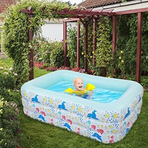 Goxowo Small Inflatable Plastic Pool Backyard Blow Up Pools for Family Mini Lounge Swimming Pool Above Ground for Garden Outdoor Party Beach (71" X 53" X 24")