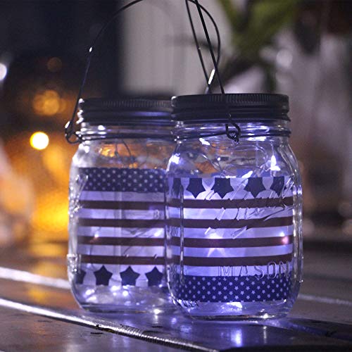 YJFWAL Solar Mason lid Light,8 Pack 30Led Mason jar Fairy Lights,Including 8 Hangers and 2 PCS Fairy Decor PVC (Jars Not Included), Best for Courtyard Garden, Interior Decora (Cool White)