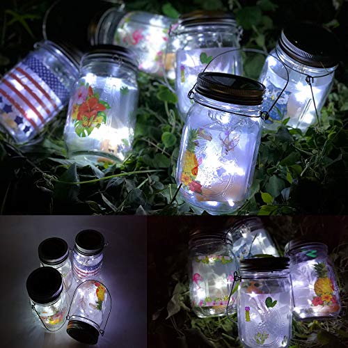 YJFWAL Solar Mason lid Light,8 Pack 30Led Mason jar Fairy Lights,Including 8 Hangers and 2 PCS Fairy Decor PVC (Jars Not Included), Best for Courtyard Garden, Interior Decora (Cool White)