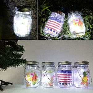 YJFWAL Solar Mason lid Light,8 Pack 30Led Mason jar Fairy Lights,Including 8 Hangers and 2 PCS Fairy Decor PVC (Jars Not Included), Best for Courtyard Garden, Interior Decora (Cool White)