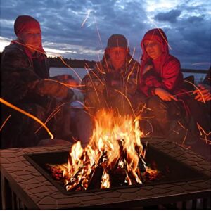 WINWEND Fire Pit Outdoor Wood Burning, 32in Firepit with Spark Screen, Waterproof Cover, Poker, Square Firepit for Patio Backyard Garden