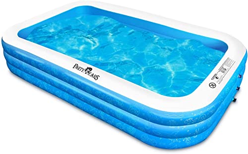 PartyGears Inflatable Swimming Pool for Kids, 120" X 72" X 22" Family Full-Sized Inflatable Kiddie Lounge Pool for Adult & Ages 3+,Good for Outdoor, Garden, Backyard Use, Blue