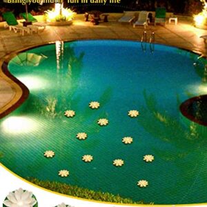 12 Pcs Floating Pool Lights Lotus Floating Lanterns LED Lifelike Floating Lamp Battery Operated Lily Pad Flower Candle Fun Pool Accessories for Pond Decor, Yellow Light (White, 3.94 Inch)