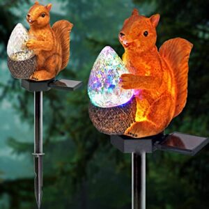 hengyou garden solar lights squirrel outdoor decor, resin squirrel figure solar led lights waterproof squirrel garden stake lights for outdoor yard pathway outside patio lawn decor-1pack