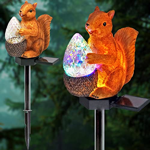 HENGYOU Garden Solar Lights Squirrel Outdoor Decor, Resin Squirrel Figure Solar LED Lights Waterproof Squirrel Garden Stake Lights for Outdoor Yard Pathway Outside Patio Lawn Decor-1Pack