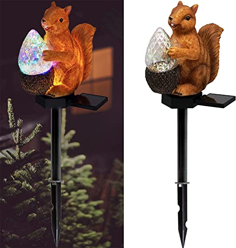 HENGYOU Garden Solar Lights Squirrel Outdoor Decor, Resin Squirrel Figure Solar LED Lights Waterproof Squirrel Garden Stake Lights for Outdoor Yard Pathway Outside Patio Lawn Decor-1Pack