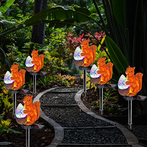 HENGYOU Garden Solar Lights Squirrel Outdoor Decor, Resin Squirrel Figure Solar LED Lights Waterproof Squirrel Garden Stake Lights for Outdoor Yard Pathway Outside Patio Lawn Decor-1Pack