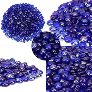 18 LB Fire Glass Beads Fireglass Drops for Gas Fire Pit Fireplace Cobalt Blue Luster Reflective Decorative Glass Gems Rocks Pebbles Stone for Vase Fillers Aquarium Fish Tank Decoration (Cobalt Blue)