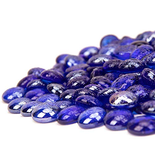 18 LB Fire Glass Beads Fireglass Drops for Gas Fire Pit Fireplace Cobalt Blue Luster Reflective Decorative Glass Gems Rocks Pebbles Stone for Vase Fillers Aquarium Fish Tank Decoration (Cobalt Blue)