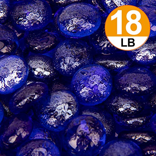 18 LB Fire Glass Beads Fireglass Drops for Gas Fire Pit Fireplace Cobalt Blue Luster Reflective Decorative Glass Gems Rocks Pebbles Stone for Vase Fillers Aquarium Fish Tank Decoration (Cobalt Blue)