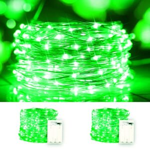 green string lights christmas decorations, 2 pack 100led copper string lights battery operated fairy lights waterproof twinkle lights for home, bedroom, garden, patio, outdoor, xmas decor-green