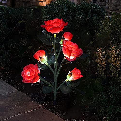 Solar Rose Flower Lights [Upgraded 6 Flowers], Outdoor Solar Powered Rose Lights, Garden Solar Decorative Lights, Rose Stake Lights, Solar Pathway Lights Patio Lawn Garden Yard