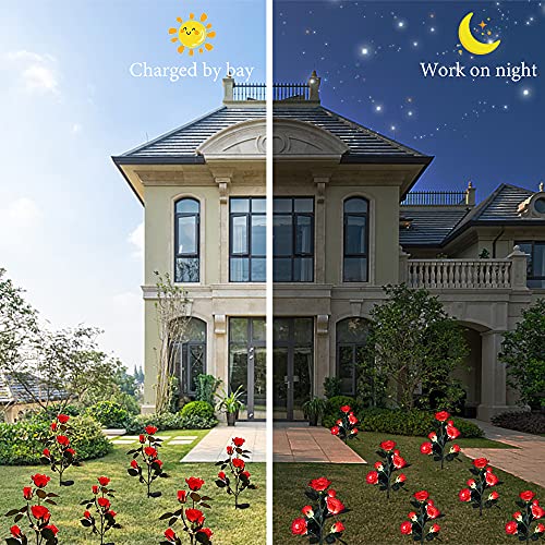 Solar Rose Flower Lights [Upgraded 6 Flowers], Outdoor Solar Powered Rose Lights, Garden Solar Decorative Lights, Rose Stake Lights, Solar Pathway Lights Patio Lawn Garden Yard