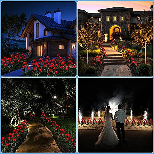 Solar Rose Flower Lights [Upgraded 6 Flowers], Outdoor Solar Powered Rose Lights, Garden Solar Decorative Lights, Rose Stake Lights, Solar Pathway Lights Patio Lawn Garden Yard