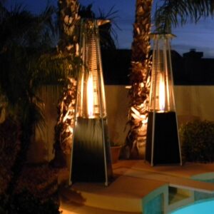 Hiland HLDSO1-WGTHG Pyramid Glass Tube Propane Patio Heater w/Wheels, 40,000 BTU, Hammered Bronze