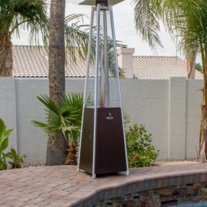 Hiland HLDSO1-WGTHG Pyramid Glass Tube Propane Patio Heater w/Wheels, 40,000 BTU, Hammered Bronze