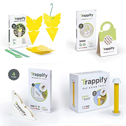 Trappify Sticky Fly and Moths Traps for Home Pest Control - Fly, Gnats, Moths and Other Flying Insects Killer with Extra Sticky Adhesive Disposable Fly and Moths Catcher - 28 Traps