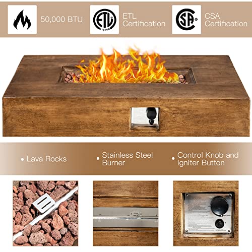 Toolsempire 48in Fire Table 50,000 BTU Outdoor Propane Fire Pits Wood-Like Fireplace with Waterproof Cover, Lava Rock, Stainless Steel Burner & Easy Ignition System for Patio, Outside, Party, Garden