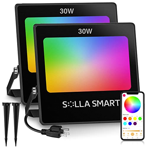 Smart RGB Flood Lights 30W, APP Control 16 Million and Tunable White 2700K-6500K, Outdoor Uplights Floodlights Color Changing Landscape Light, IP66 Waterproof for Patio Garden Yard, Plug & Play 2 Pcs