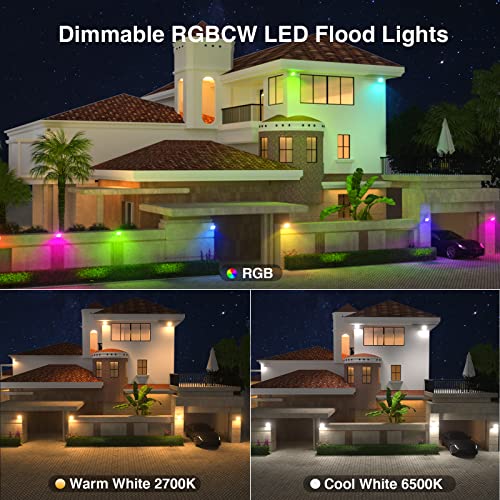 Smart RGB Flood Lights 30W, APP Control 16 Million and Tunable White 2700K-6500K, Outdoor Uplights Floodlights Color Changing Landscape Light, IP66 Waterproof for Patio Garden Yard, Plug & Play 2 Pcs