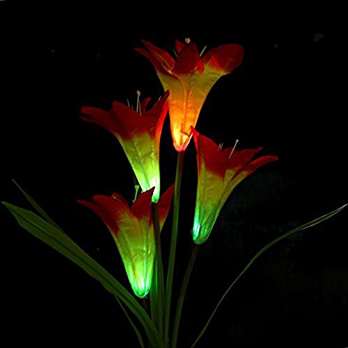 Winterworm Orange Solar 4 LED Lily Flower Light Outdoor Garden Lawn Color Changing Lamp