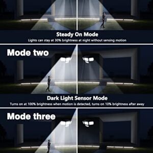 Solar Outdoor Lights with Motion Sensor, 286 LEDs Solar Security Lights Outdoor with IP65 Waterproof, Remote Control, 4 Heads, 3 Modes, Solar Flood Lights for Garage Porch Garden Front Door 2 Pack