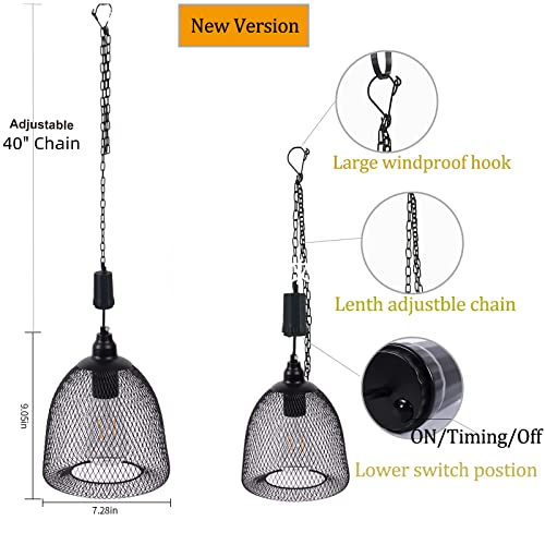 Battery Operated Hanging Light with 6 Hours Timer-Outdoor Indoor Pendant Chandelier Waterproof Lamp Lantern for Gazebo Porch Garden Patio Decorative Metal Warm White Bulb