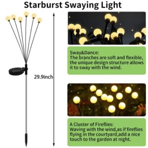 Solar Powered Firefly Lights,Starburst Swaying Solar Lights,Solar Garden Lights Decorative,Solar Outdoor Lights,for Yard Patio Landscape Decorative Christmas Gifts,Warm White (4 Pack)