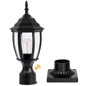 dusk to dawn outdoor post lights hardwired 120v, aluminum outside post lantern with pier mount, exterior lamp pole lantern head with clear glass, matte black post light for patio,garden,walkway