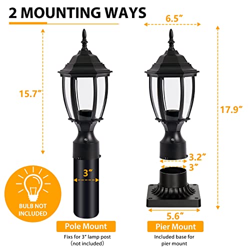 Dusk to Dawn Outdoor Post Lights Hardwired 120V, Aluminum Outside Post Lantern with Pier Mount, Exterior Lamp Pole Lantern Head with Clear Glass, Matte Black Post Light for Patio,Garden,Walkway