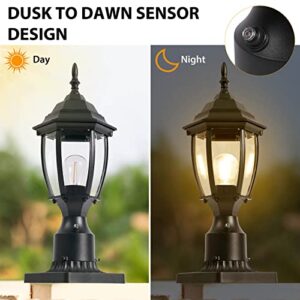 Dusk to Dawn Outdoor Post Lights Hardwired 120V, Aluminum Outside Post Lantern with Pier Mount, Exterior Lamp Pole Lantern Head with Clear Glass, Matte Black Post Light for Patio,Garden,Walkway