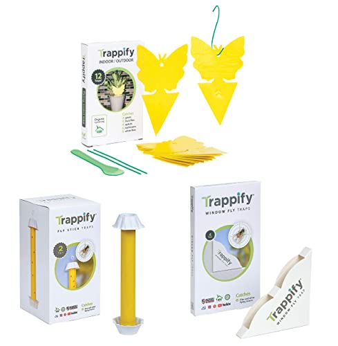 Trappify Sticky Gnat and Fly Traps, Fly Stick Strap & Window Fly Trap for Outdoor and Indoor Home Pest Control - Fly, Gnats, Moths and Other Flying Insects Trap with Extra Sticky Adhesive - 18 Traps