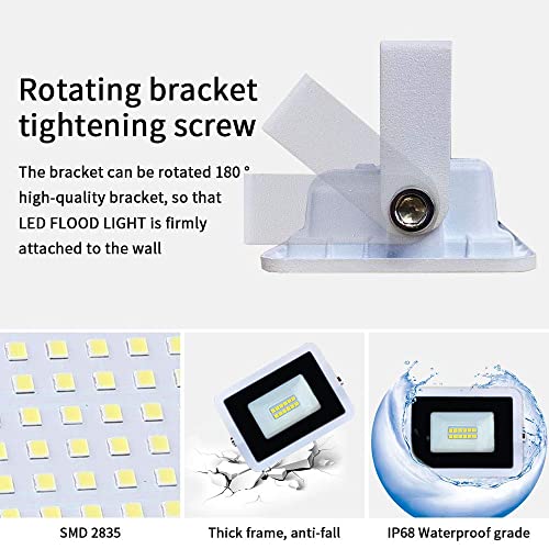 MIHEAL 2 Pack White 110V 10W LED Flood Light,Daylight White, IP68 Waterproof Super Bright Security Lights, Outdoor Floodlight for Yard, Garden, Playground, Basketball Court [Energy Class A++]