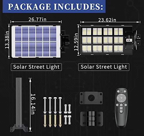 JAYNLT 1500W Solar Street Lights Outdoor, 200000LM 6500K Solar Parking Lot Lights Dusk to Dawn, IP67 Waterproof Solar Security Flood Lights with Motion Sensor for Yard, Garden, Parking Lot