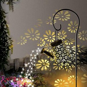 solar watering can with lights outdoor,hanging solar lantern,metal waterproof garden lights decorations gift for table patio yards pathway party, yard decorations outdoor