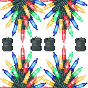 waterglide 4 pack 50led outdoor christmas lights, 16ft battery operated mini string lights with 8 modes & timer, xmas tree lights waterproof for patio garden party wedding holiday decor, multicolor