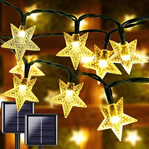 2-Pack Each 40FT Star Solar String Lights Outdoor Ramadan Decorations, 200 LED Solar Outdoor Lights with 8 Lighting Modes, Star Ramadan Lights for Tree Garden Patio Party Decorations (Warm White)