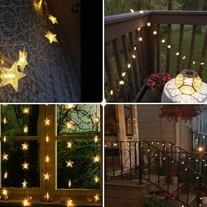 2-Pack Each 40FT Star Solar String Lights Outdoor Ramadan Decorations, 200 LED Solar Outdoor Lights with 8 Lighting Modes, Star Ramadan Lights for Tree Garden Patio Party Decorations (Warm White)