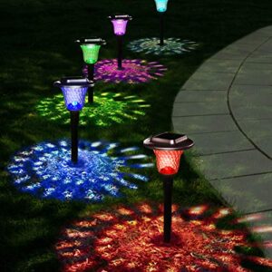 flykul solar lights outdoor, auto color changing solar pathway colorful bright glass garden lights,waterproof solar powered landscape lights for lawn patio courtyard walkway yard (warm white)