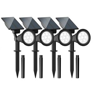 crepow solar spot lights outdoor, 7 led solar power landscape spotlights solar garden lights adjustable auto on/off ip65 waterproof wall lights for patio walkway pathway yard pool, cold white – 4 pack